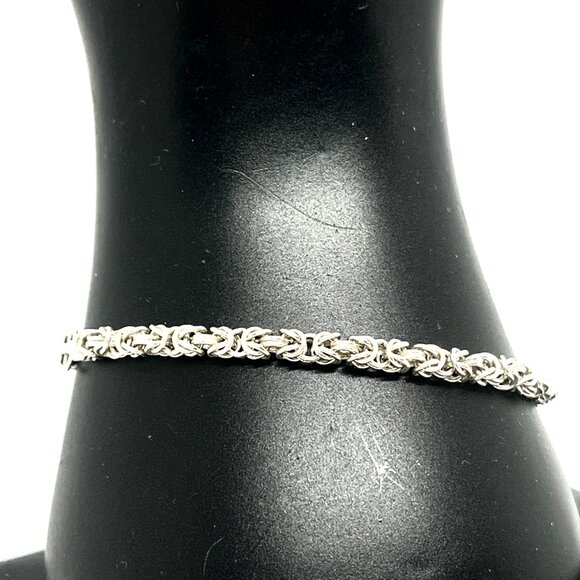 VINTAGE ITALY 925 Solid Sterling Silver Byzantine Link Bracelet Dainty Classic - Picture 11 of 12